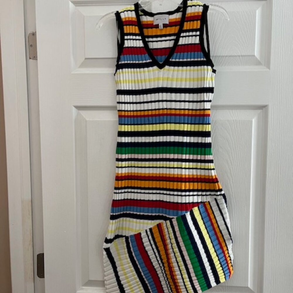Milly Ribbed Striped Asymmetrical Knit Dress Size P